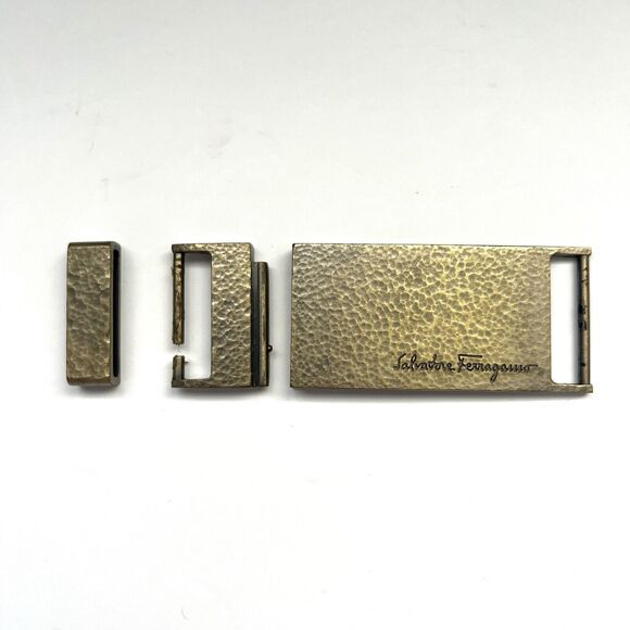Salvatore Ferragamo Other - Salvatore Ferragamo Gold Tone Hammered Metal Rectangle Slide 4x1.5" Belt Buckle